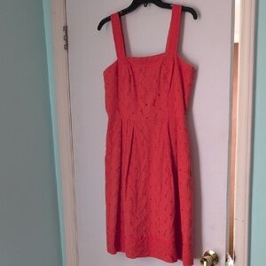 Donna Morgan Vibrant Coral Knee Length Dress With Pockets